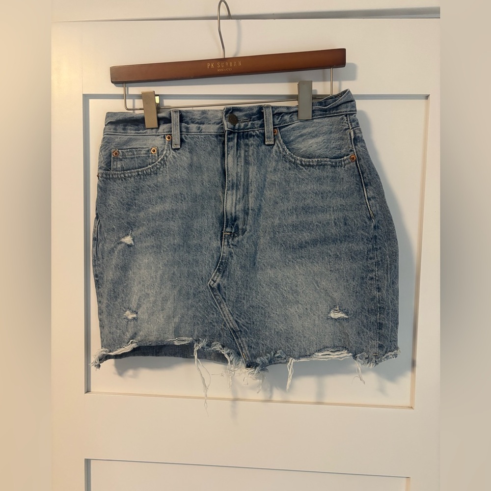 pistola Light Blue Distressed Denim Mini Skirt
